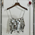 Glitter metal chain hollow out square neck cami cut out top  | Festival Outfits Women