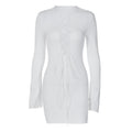 Lace up solid long sleeve ribbed self tie mini dress  | Festival Outfits Women