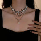 Layered faux pearl pendant choker necklace  | Festival Outfits Women