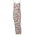 Sleeveless flower pattern v neck ruched backless midi dress