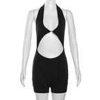 Halter solid v neck hollow out backless romper