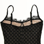 Mesh contrast lace hem zip-up backless cami mini dress
