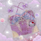 Bowknot beaded "Hello Kitty" pattern mesh cami top  | Festival Outfits Women
