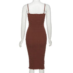 Smocked ruffle backless solid cami dress