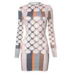 Long sleeve crewneck striped contrast mini dress