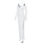 Off shoulder long sleeve slit o ring maxi dress  | Festival Outfits Women