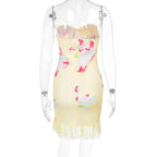 Mesh flower print sweetheart neck tube mini dress  | Festival Outfits Women