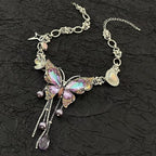 Purple butterfly flower beaded choker necklace  | Festival Outfits Women