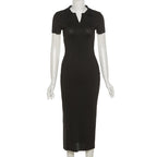 Solid Short sleeve V Neck open back Dress