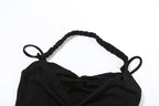 Halter ruched lace patchwork v neck cami top  | Festival Outfits Women