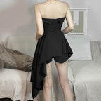 Irregular pleated off shoulder solid backless tube dress