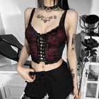 Lace v neck contrast lace up backless crop top