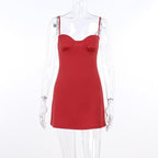 Sweetheart neck ruched solid backless cami mini dress