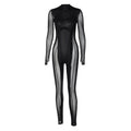 Long sleeve high neck mesh patchwork gloves stitch jumpsuit  | Festival Outfits Women