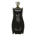Slit PU leather contrast patchwork halter backless mini dress