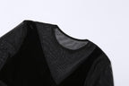 Mesh velvet solid low cut irregular long sleeve mini dress