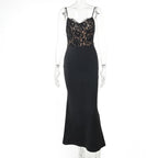 Lace patchwork v neck backless cami maxi dress  | Festival Outfits Women