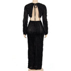 Textured self tie solid backless ruffle maxi skirt set