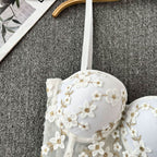 Embroidery padded bustier flower applique cami top  | Festival Outfits Women