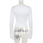 Long sleeve v neck lace hem button top  | Festival Outfits Women