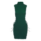 Sleeveless high neck lace up side mini dress