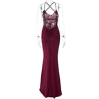 Ruched solid backless cross back v neck lace up maxi dress  | Festival Outfits Women