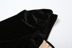 Smocked patchwork ruched contrast long sleeve velvet mini dress