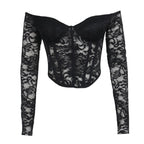 Lace solid long sleeve corset off shoulder top  | Festival Outfits Women