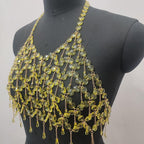 Metal chain plastic crystal halter backless crop top  | Festival Outfits Women