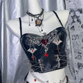 PU leather heart applique v neck backless cami top  | Festival Outfits Women