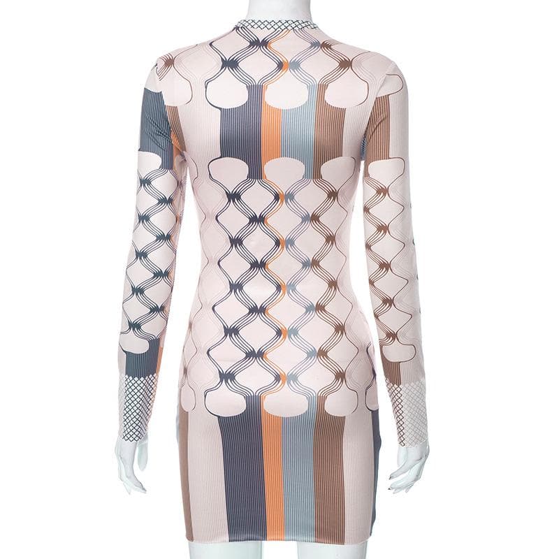 Long sleeve crewneck striped contrast mini dress