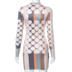 Long sleeve crewneck striped contrast mini dress