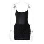 Textured solid satin u neck spaghetti strap sleeveless mini dress