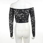 Lace solid long sleeve corset off shoulder top  | Festival Outfits Women