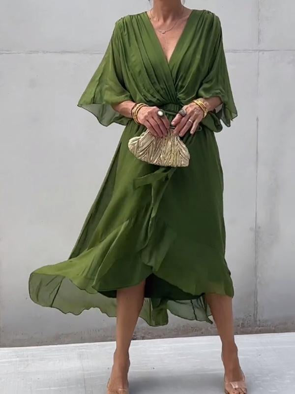 Leonor Chic Dress with V Neckline Everyday Luxe Edit