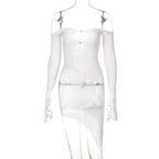 Long sleeve off shoulder fishnet see through dress