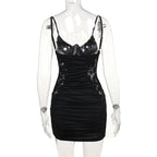 V neck lace ruched backless cami mini dress  | Festival Outfits Women