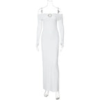 Off shoulder long sleeve slit o ring maxi dress  | Festival Outfits Women
