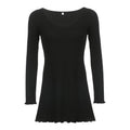 Long sleeve solid ruffle v neck ribbed mini dress