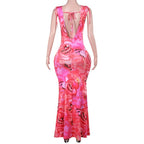 Cowl neck self tie flower print backless maxi dress  | Festival Outfits Women