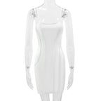 Slit low cut solid stitch square neck backless cami dress
