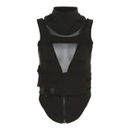 Hollow out high neck corset sleeveless zip-up crop cut out top