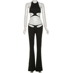 Halter hollow out solid backless pant set  | Festival Outfits Women