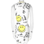 Smiley face pattern contrast hollow out sleeveless mini dress