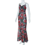 Cowl neck flower print zip-up contrast backless cami maxi dress  | Festival Outfits Women