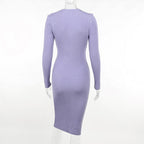 Lace up solid ribbed long sleeve notch neck mini dress
