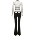Halter hollow out solid backless pant set  | Festival Outfits Women