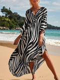 Kay Elevated Beach Dress with Zebra Print and V Neck Premium Wardrobe Essential