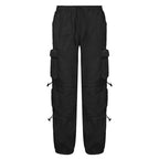 Drawstring solid cargo pocket low rise baggy pant Parachute pants