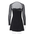 Long sleeve bowknot mesh shrug slit zip-up glitter 2 piece mini dress
